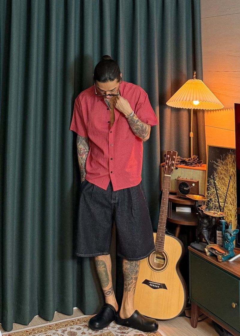 Non-fade half denim pants 2COLOR