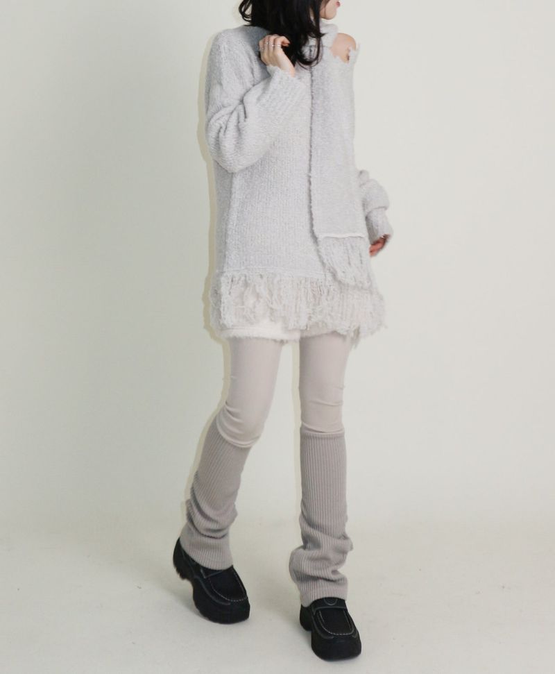 Puddle Demoor Tester Damage Long-Sleeved Knitwear Dress (Muffler Set)