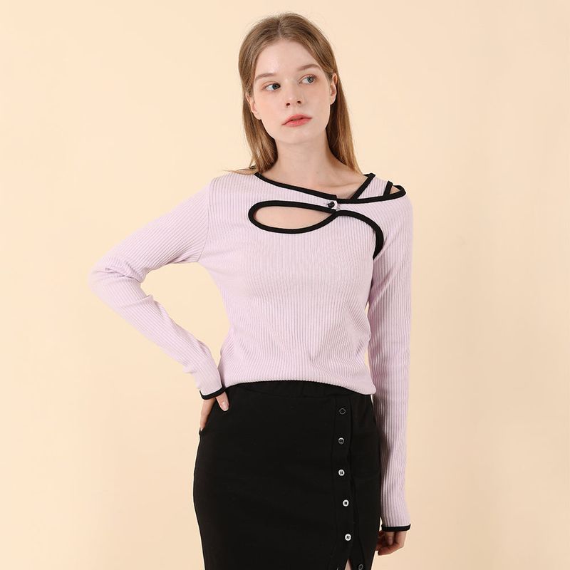 cattline(カトリーヌ)の「Line Contrast Slim T-shirt Purple(Tops)」