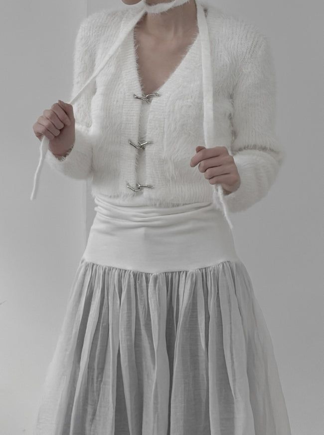 Linked Metal Ring Scarf Fur Cardigan