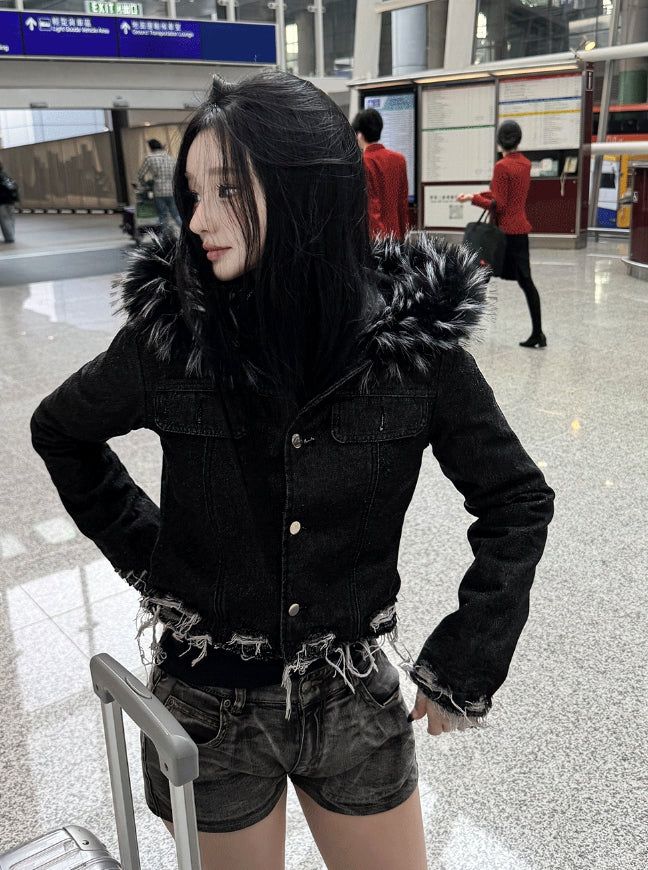 Damage Fur Denim Jacket