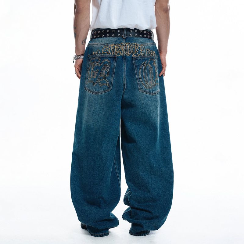EASY NO EASY（イージーノーイージー）の「Lettering Wide Denim Pants - DEEP BLUE（Pants）」