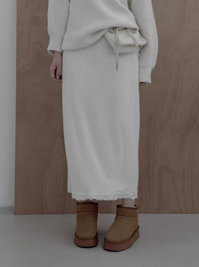 mnem（ムネム）の「Cozy Lace Knit Long Skirt（Skirts）」