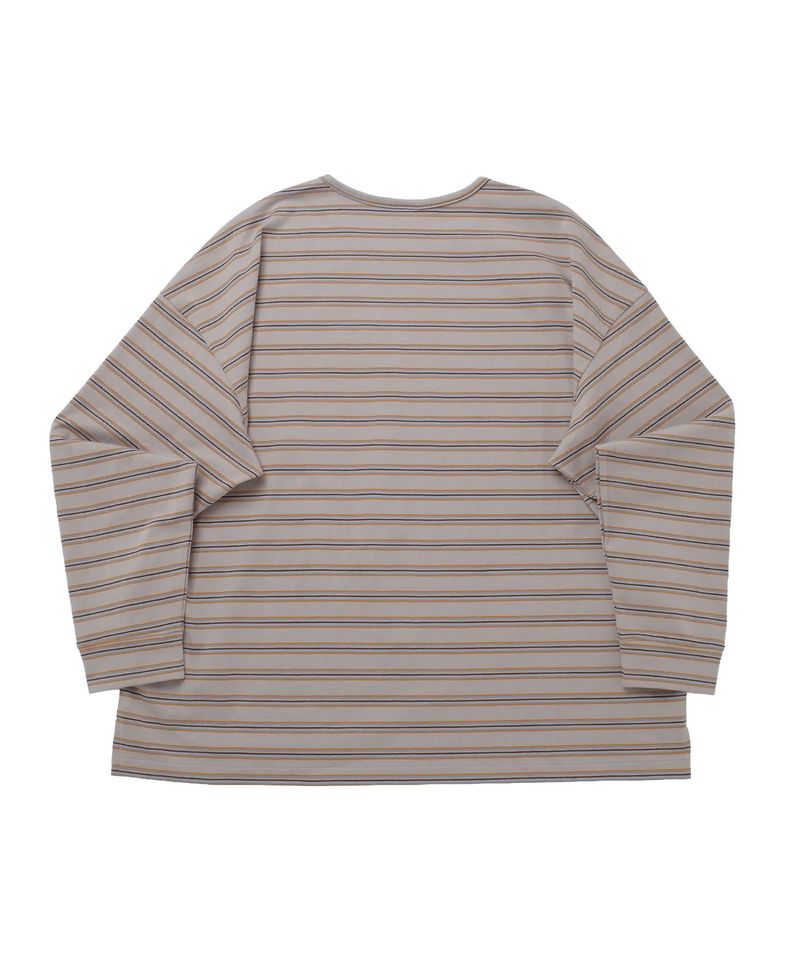 STRIPE BINDING-NECK BOX TEE (Warm Gray)