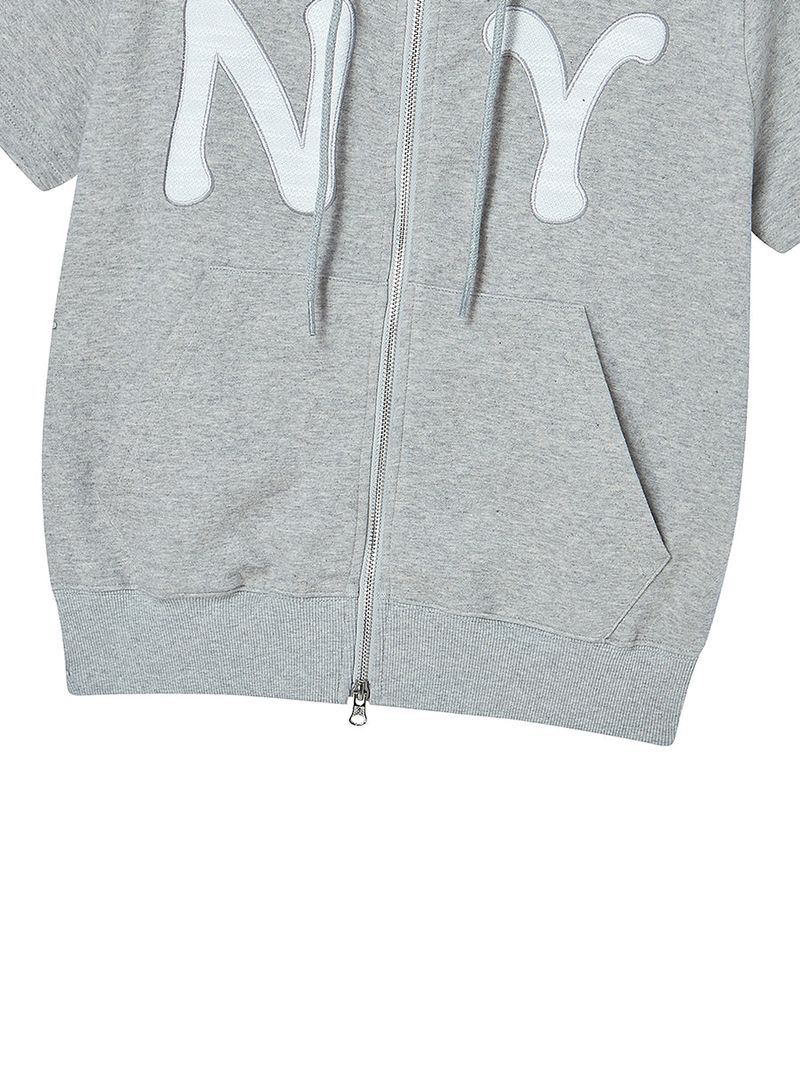 NY APLIQUE SS HOOD ZIP UP GREY