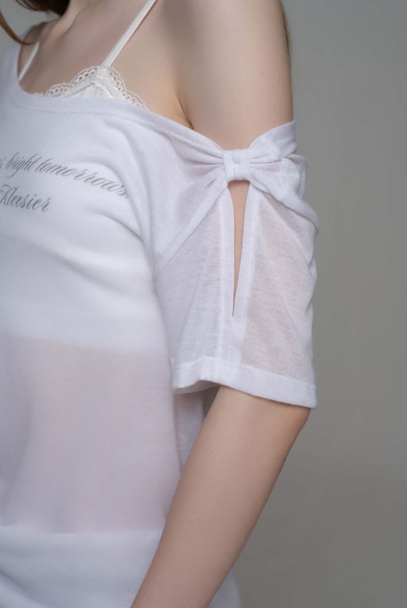 Powder sheer ribbon top, White