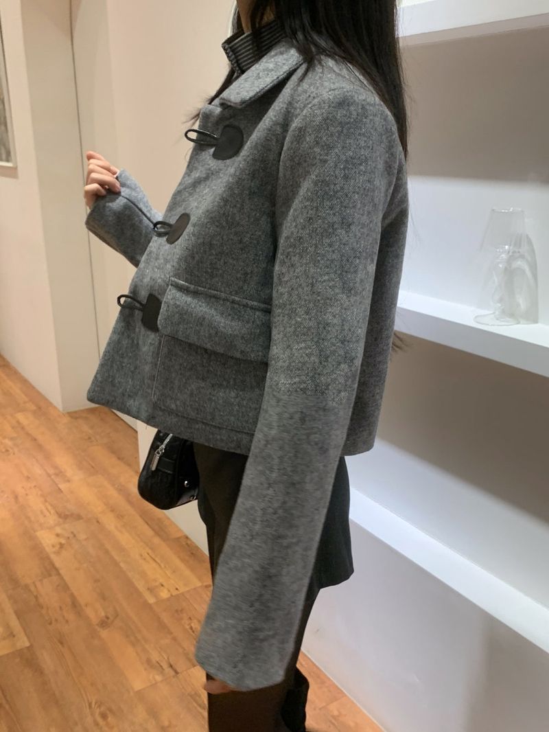British Gray Duffel Button Quilted Crop Coat
