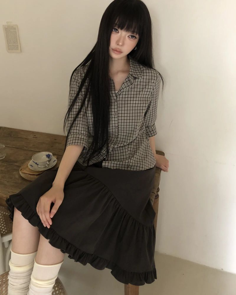 Roman Peach Frill Midi Skirt