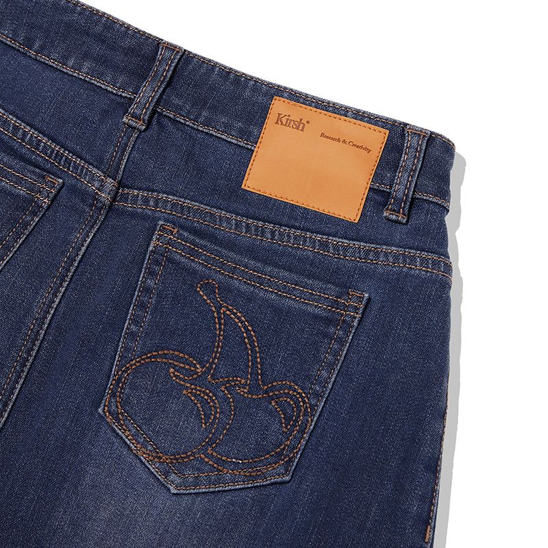 CHERRY DENIM PLEATS MINI SKIRT [BLUE]