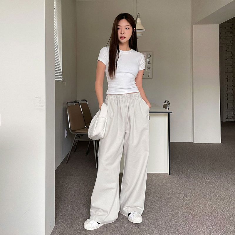 WIDE BANDING COTTON PANTS [LIGHT GRAY]