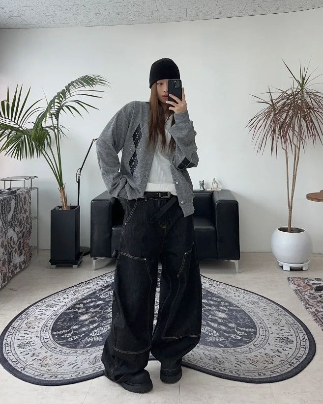 Defen Carpenter Wide Denim Pants