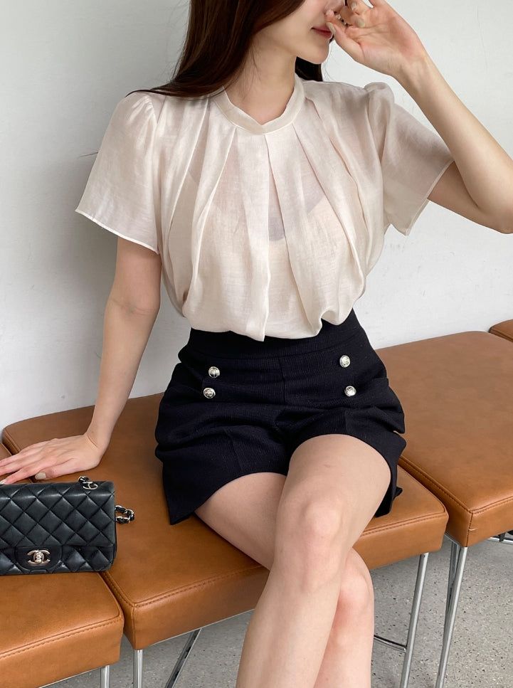 Cornell Summer Tweed Button Short Pants