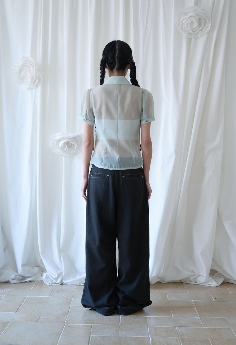 SHIRRING SHEER BLOUSE PISTACHIO