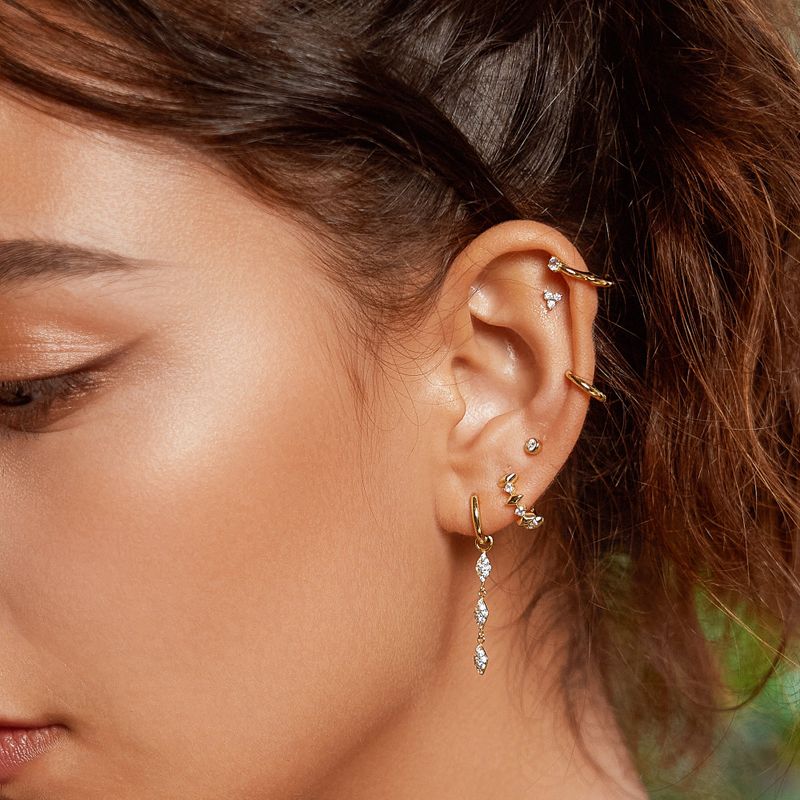 Gold Pave Sparkle Drop 925 Silver Ring Earring E061-15G