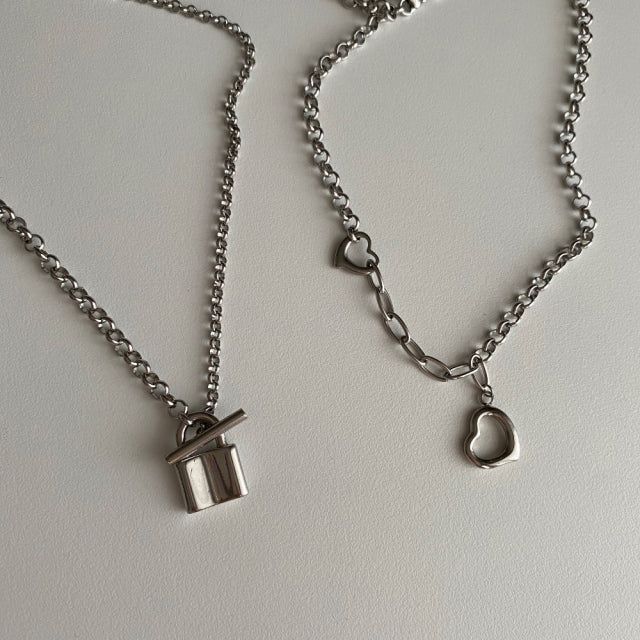 cuh Twin Heart Bold Chain Choker Long Necklace