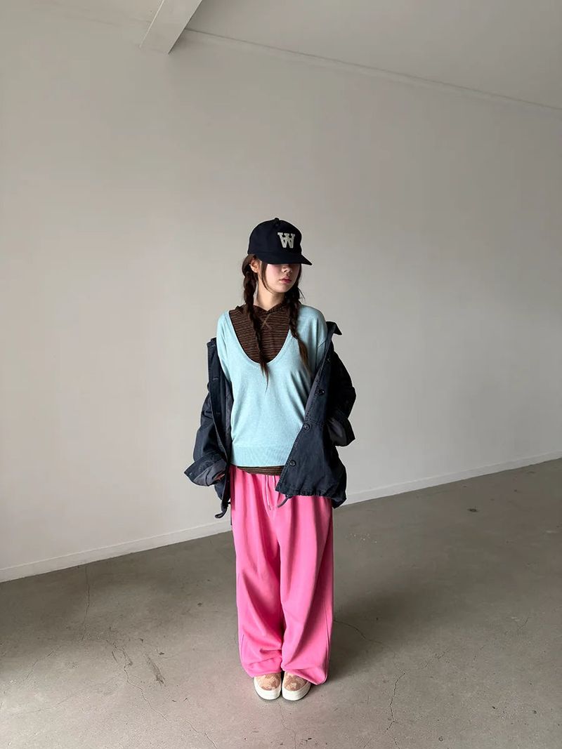 deep U-neck knit top