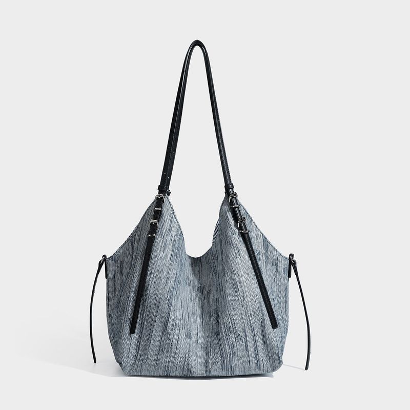 Vertical Stripe Denim Oversized Tote Bag