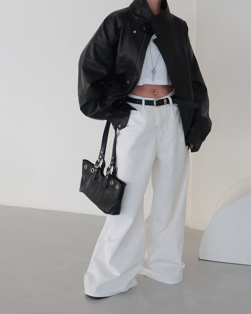 Laurent high neck leather jacket
