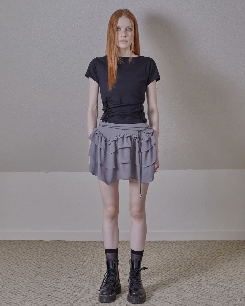 ethnic ruffle mini skirt / gray
