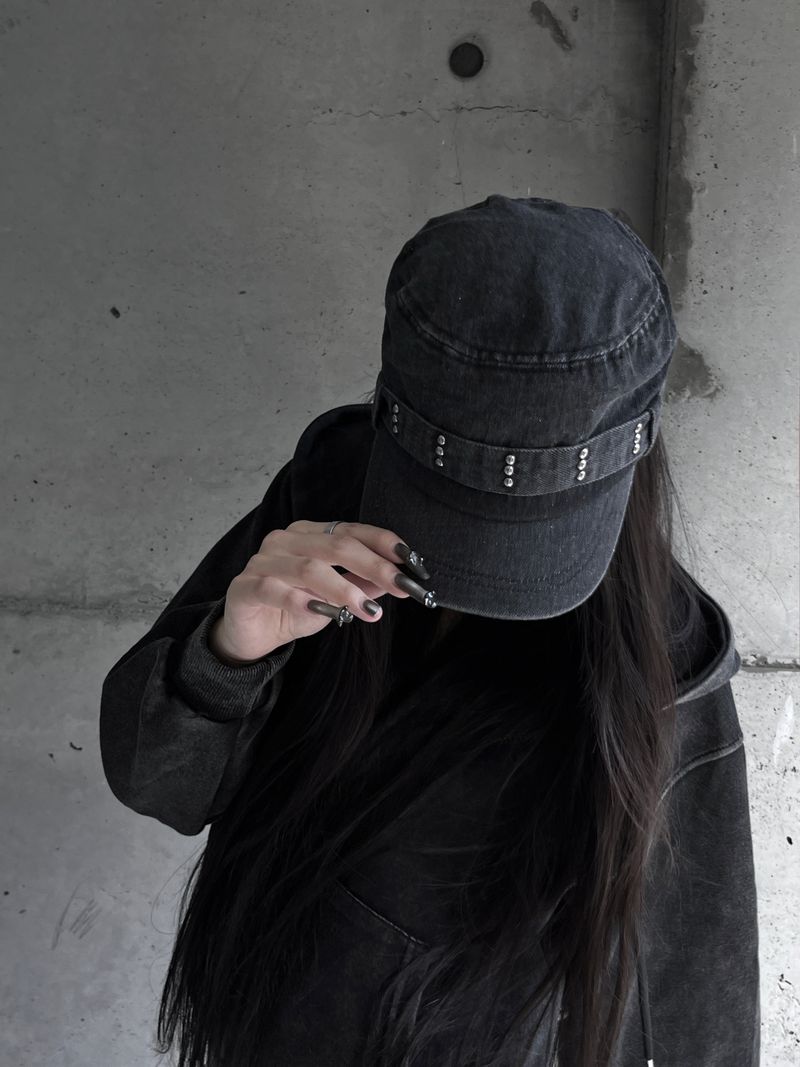 studded denim cap
