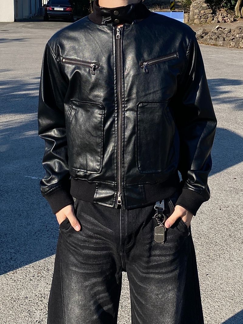 Claude High-Neck Cropped Leather Jacket 2C