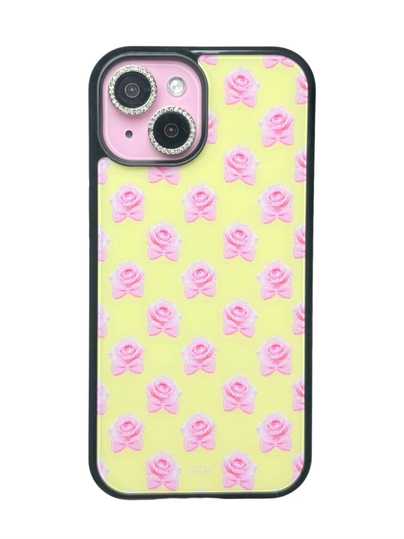 princess house（プリンセス ハウス）の「Rose bonbon phone case (yellow) - black glass - standard(non-magsafe)（Smartphone Accessories）」