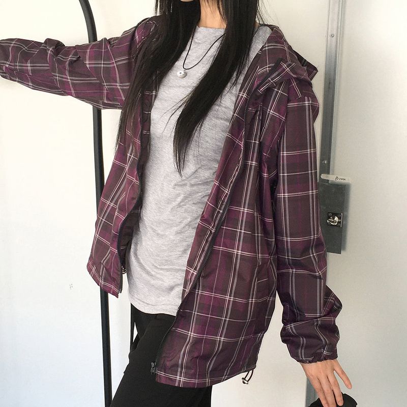 [MADE] Dorman Checkered Windbreaker Nylon Hooded Zip-Up