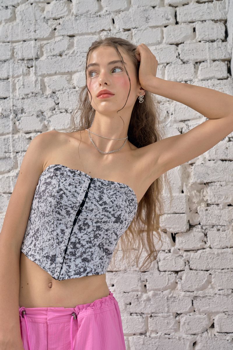 CHERRYQUIRI（チェリーキュリー）の「JACQUARD CORSET TOP (BLACK)（Tops）」