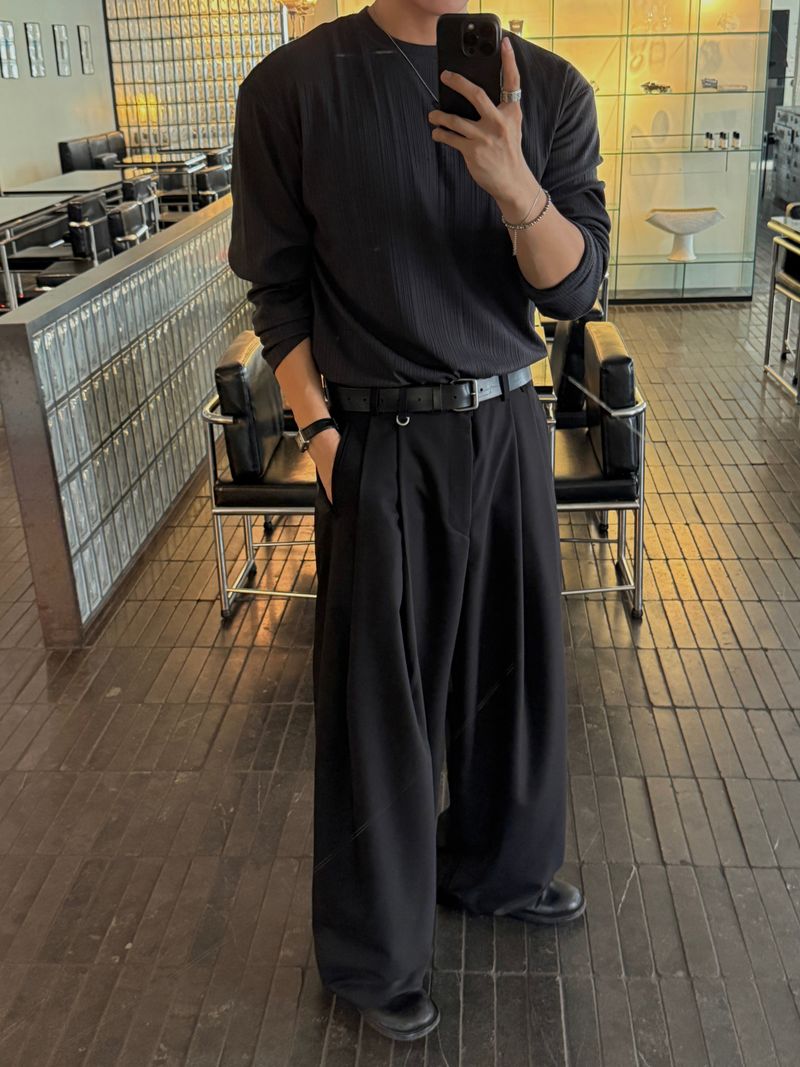 Mona two-tuck wide D-ring slacks