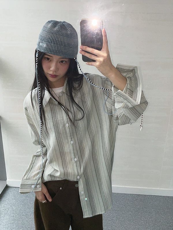 KIXI（キッシー）の「(UNISEX) Woodstock Seersucker Shirt（Tops）」
