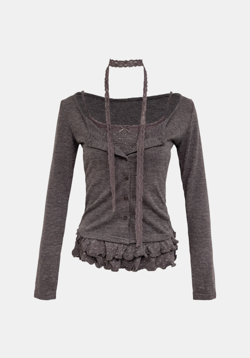 Dot Frill Lace Cardigan Set
