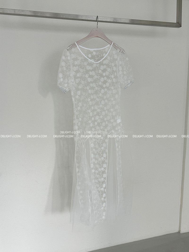 see-through lace long dress