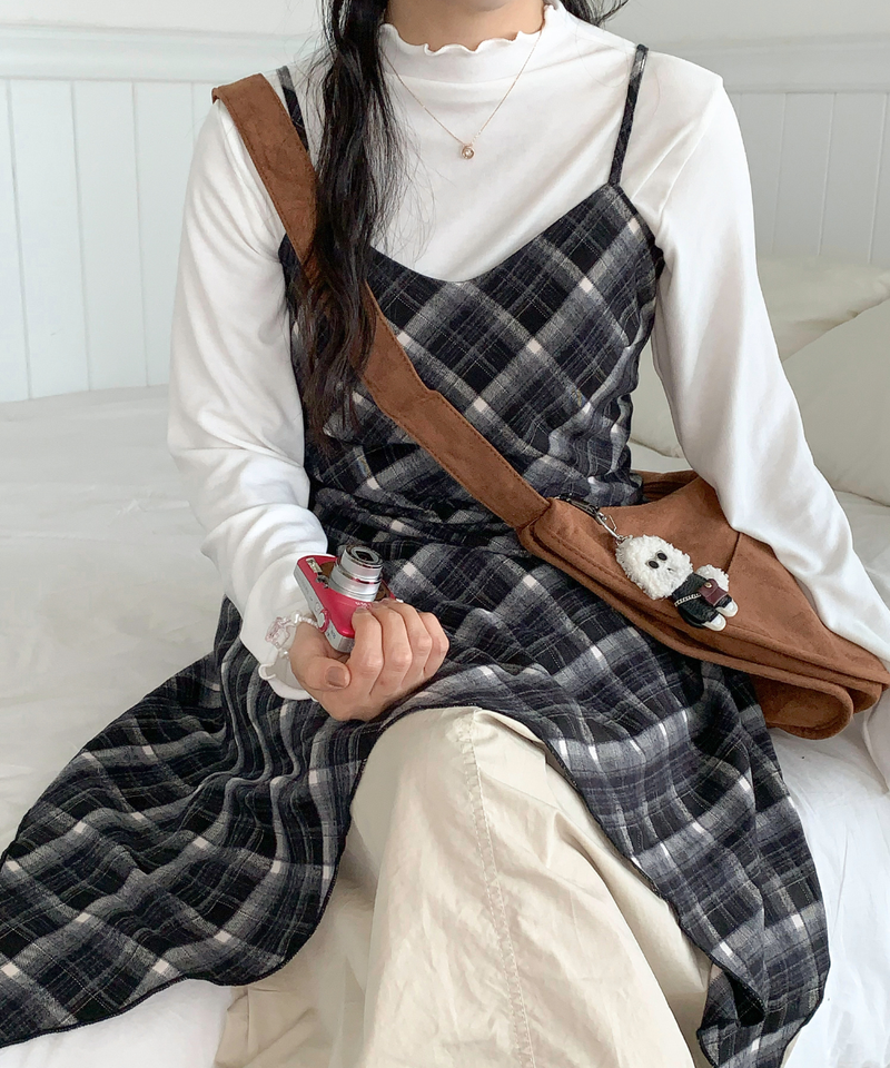 Mute Unbalanced Bustier Checkered Dress
