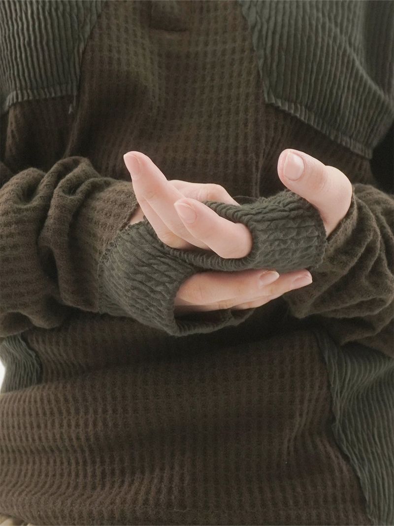 Woksta henley neck finger hole hood knit -3C