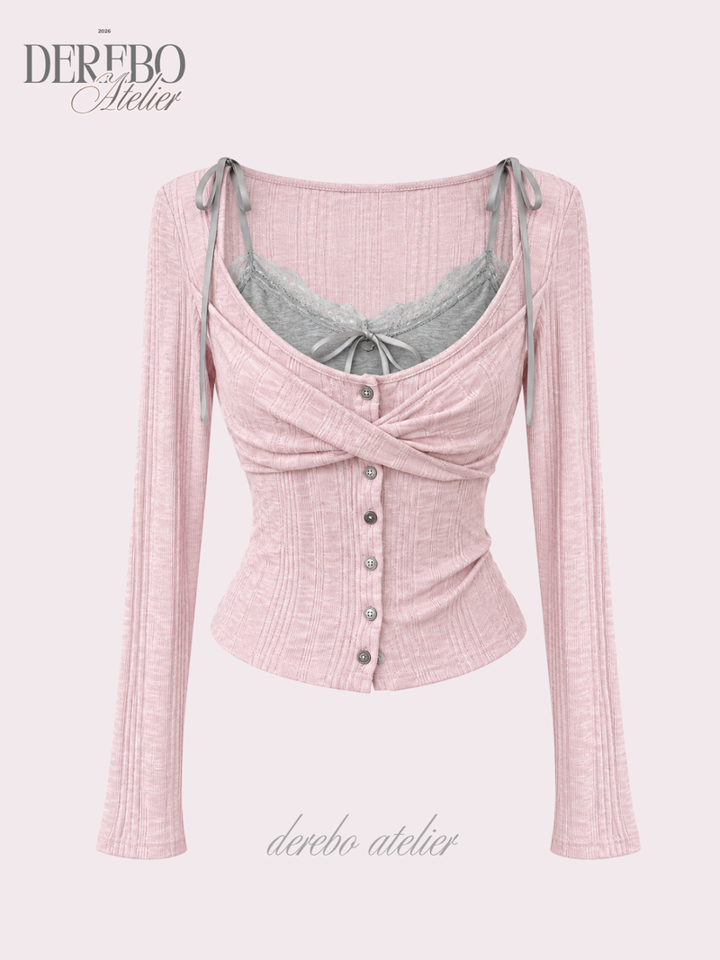 Lady Pink Gray Layered Long-Sleeve Top