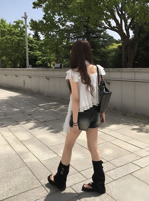 Sean V Shirring Frill Sleeveless Blouse