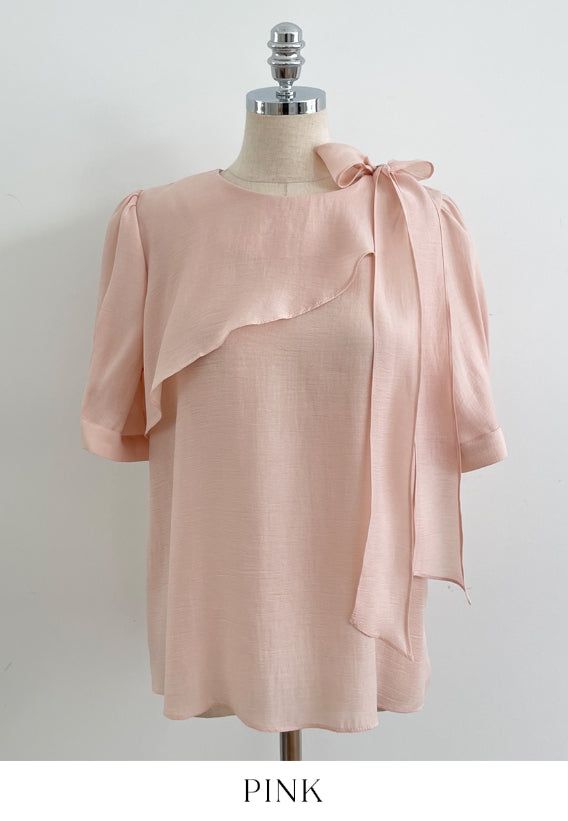 Love It Tie Diagonal Frill Puff Blouse