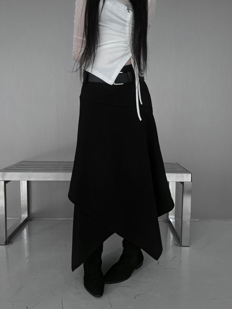 [set] belt shadow wrap skirt (2color)