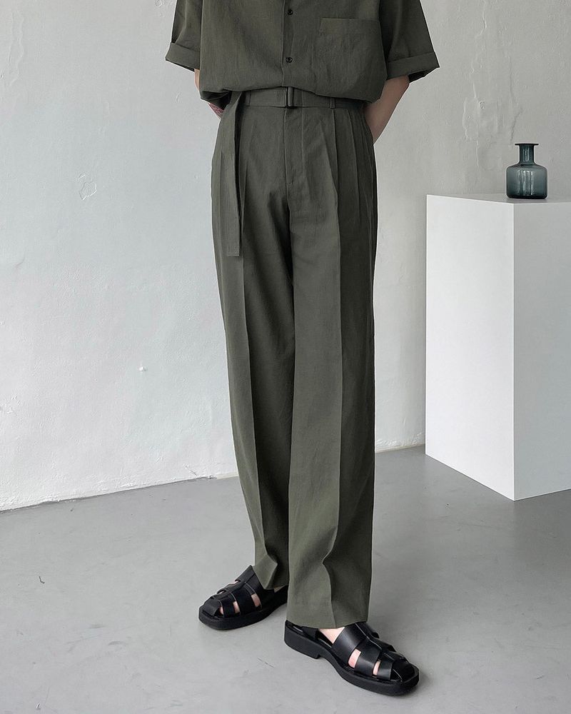 ECT linen belt wide slacks (4 colors)