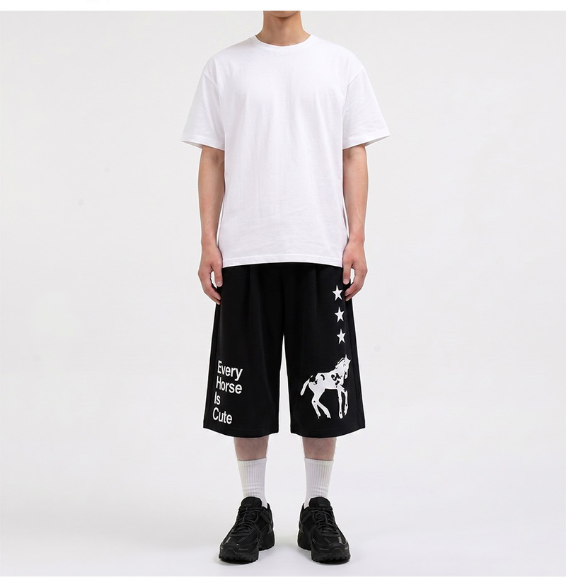 Balloon Curved Sweat Bermuda Pants Black Horse