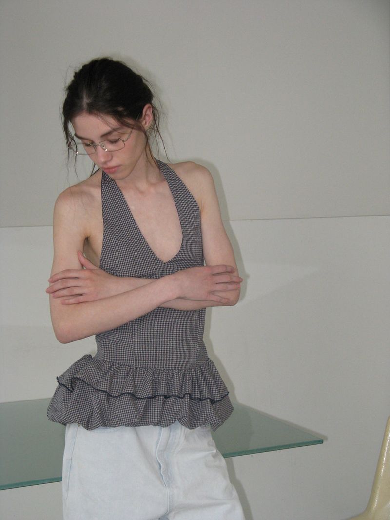 Gingham halter blouse_navy