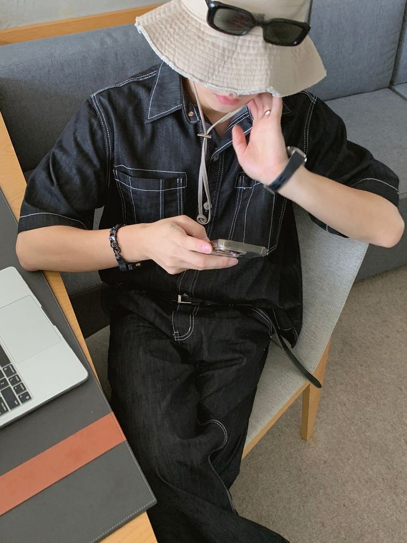 ASCLO（エジュクロ）の「Tension Crush Linen Half Denim Jacket (2color)（Jackets/Outerwear）」