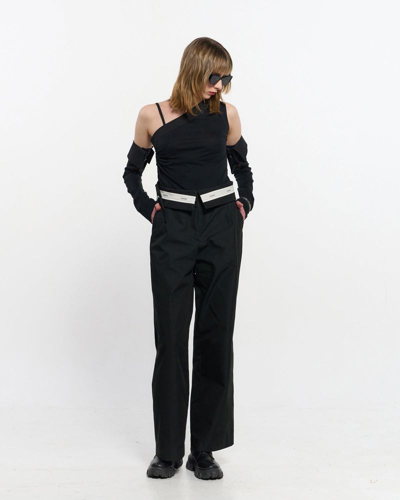  Fold Over Wide Slacks _ BLACK