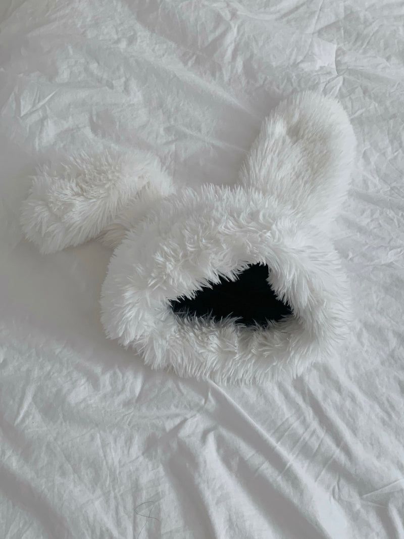 white bunny fur hat
