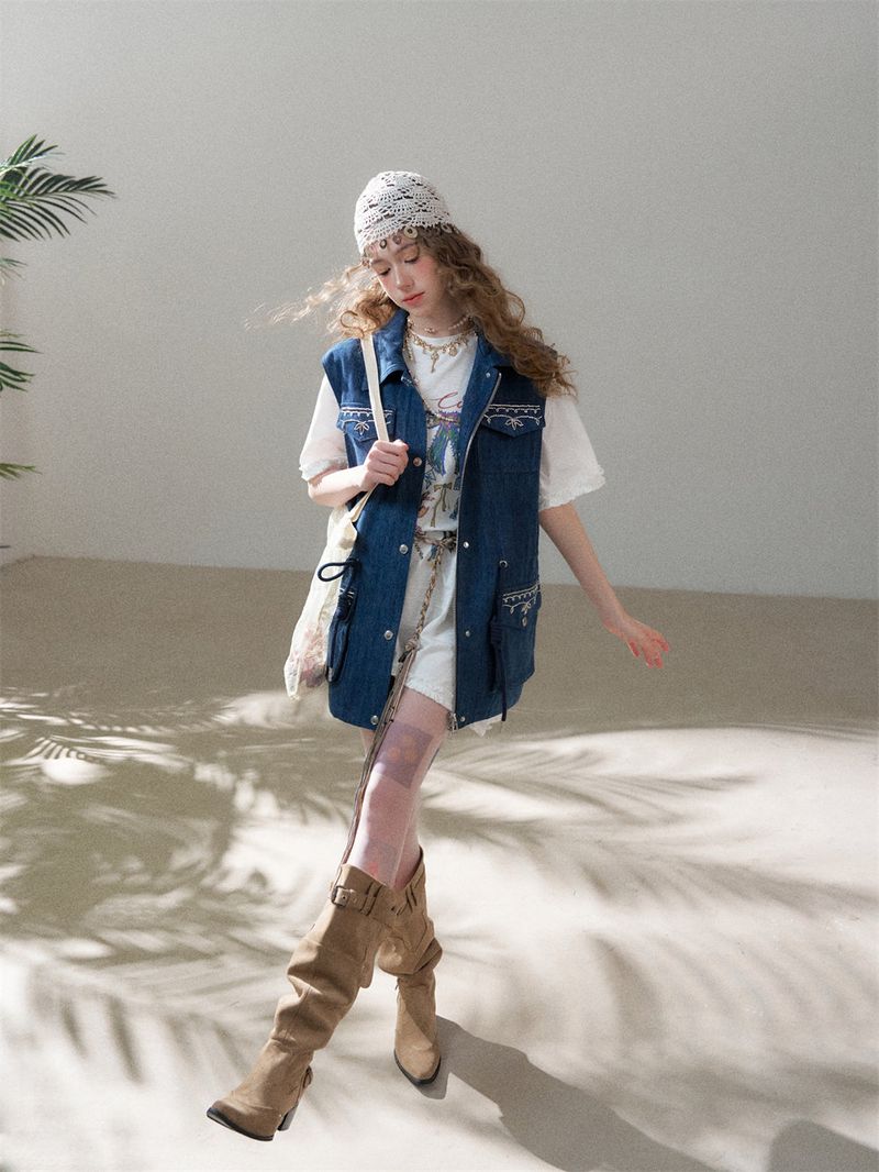 Indigo Denim Utility Pocket Vest