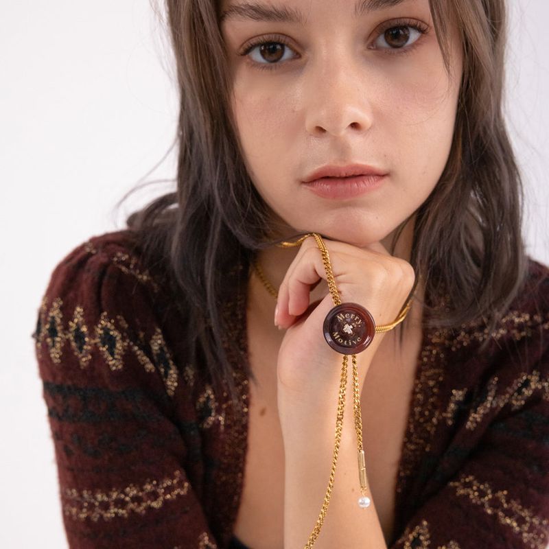 Button point bolo tie chain necklace (Wine)