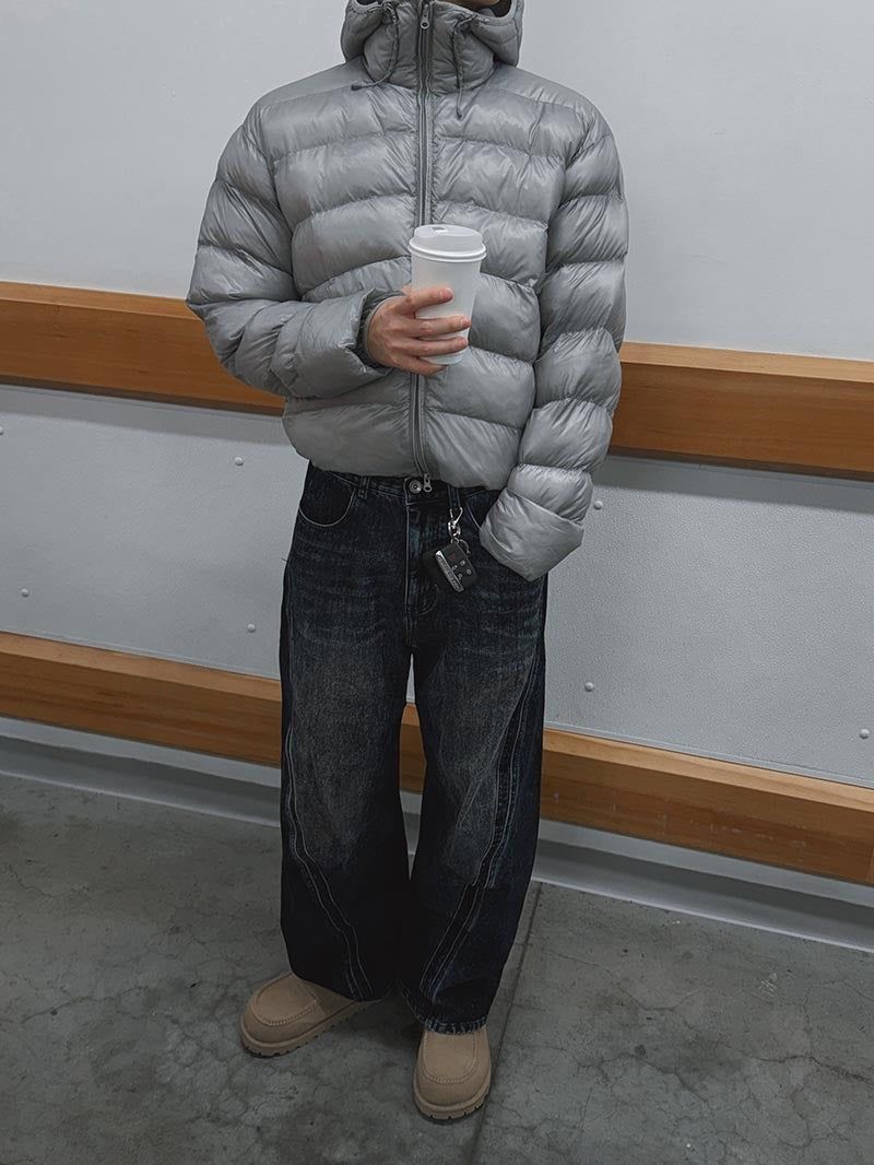 [Premium] Floppy Curved Denim Pants (Blue)