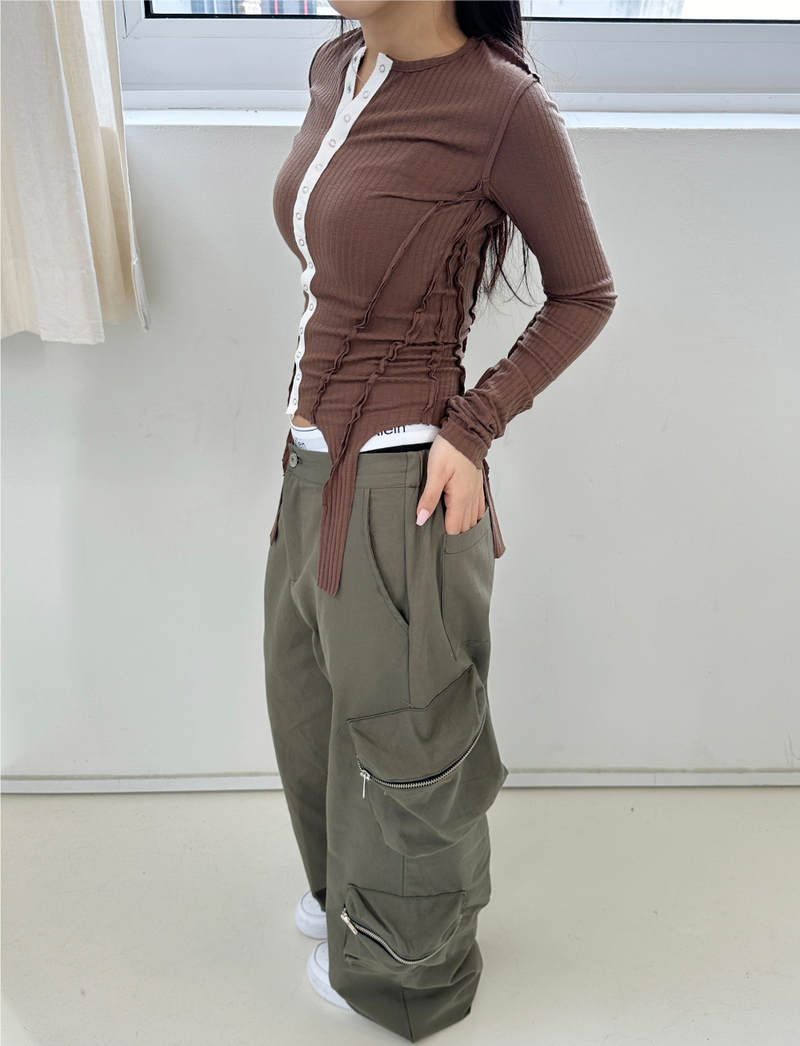 CUTTING POINT SLIM BUTTON RIBBED T-CARDIGAN 🤎 - 3 COLORS