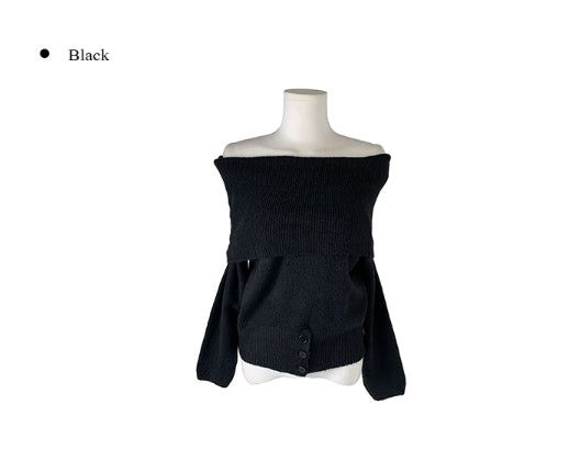 Denp Button Off-Shoulder Loose-Fit Knit