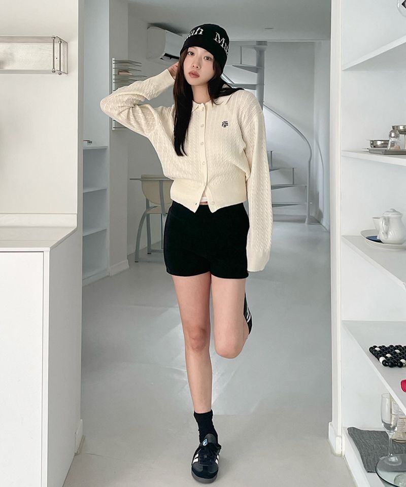 LOGO COLLAR CABLE CARDIGAN [3color]